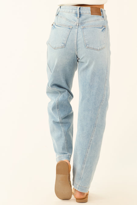 Judy Blue Light Wash Panel Stretchy Barrel Jeans