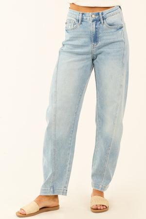 Judy Blue Light Wash Panel Stretchy Barrel Jeans