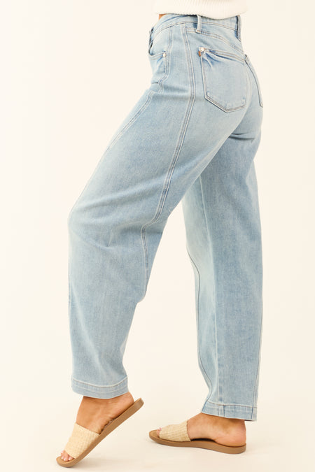 Judy Blue Light Wash Panel Stretchy Barrel Jeans