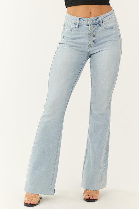 Judy Blue Light Wash Rhinestone Side Flare Jeans