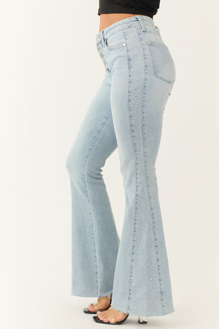 Judy Blue Light Wash Rhinestone Side Flare Jeans