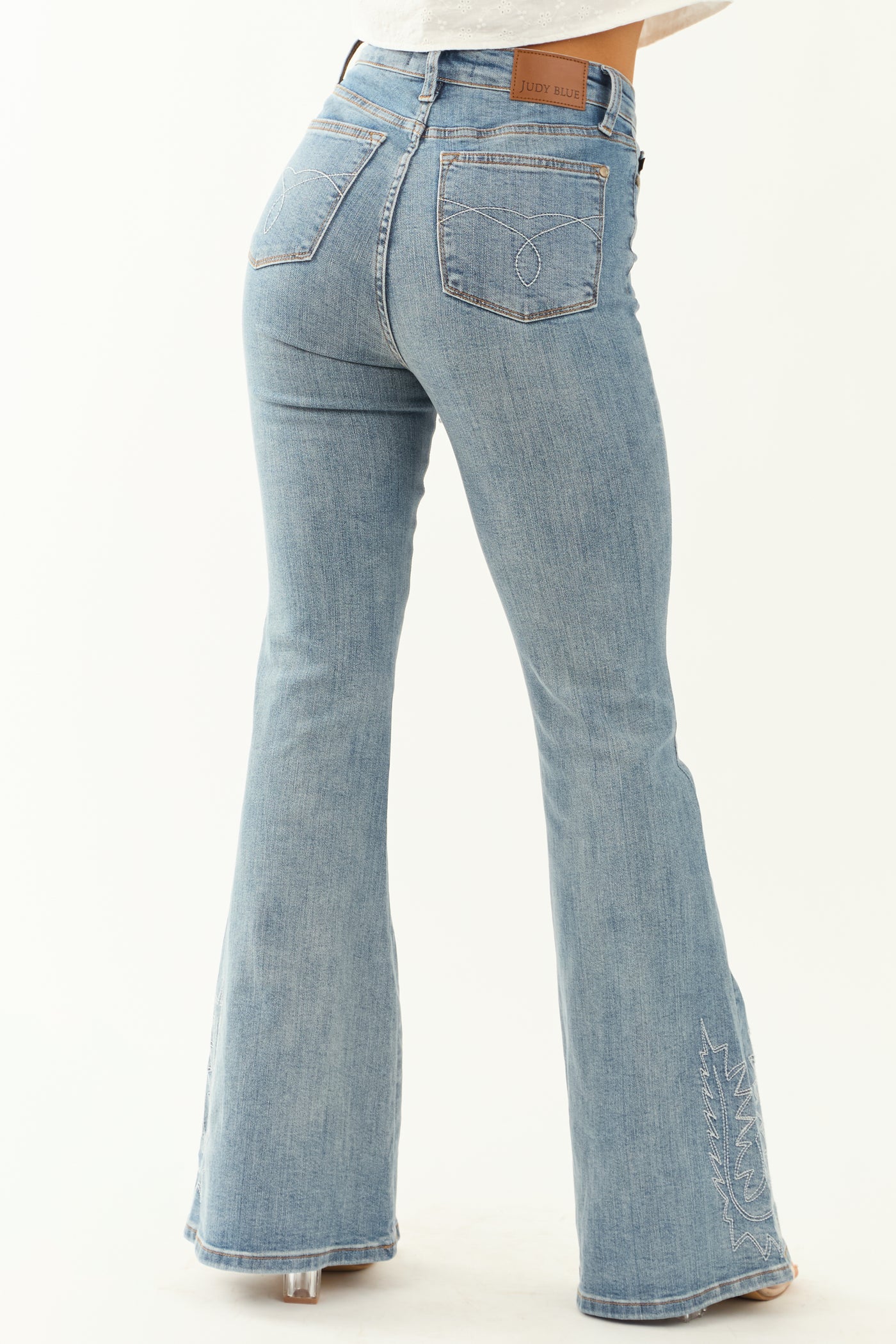 Judy Blue Light Wash Stretchy Embroidery Flare Jeans