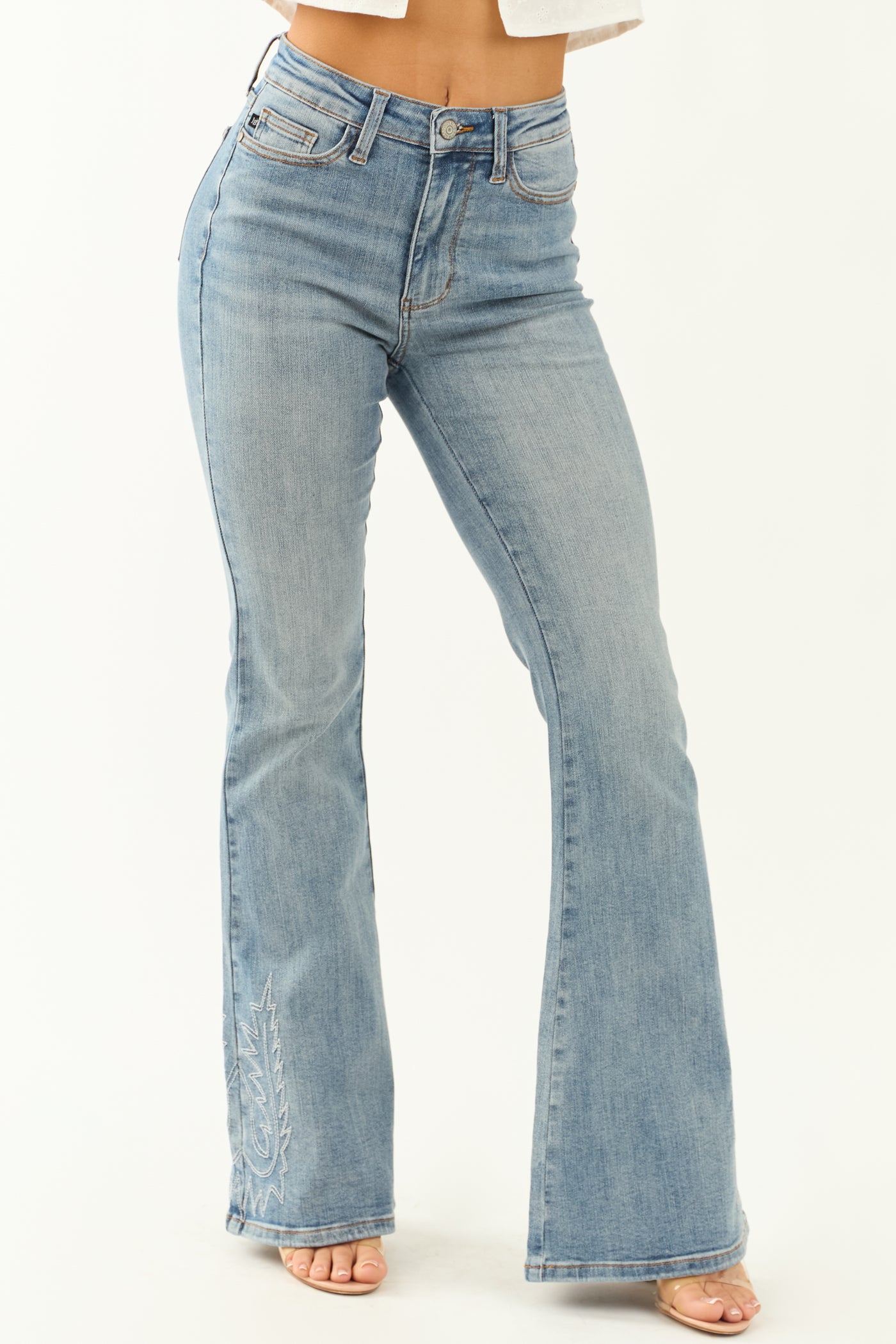 Judy Blue Light Wash Stretchy Embroidery Flare Jeans