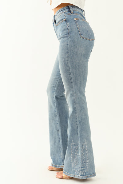 Judy Blue Light Wash Stretchy Embroidery Flare Jeans