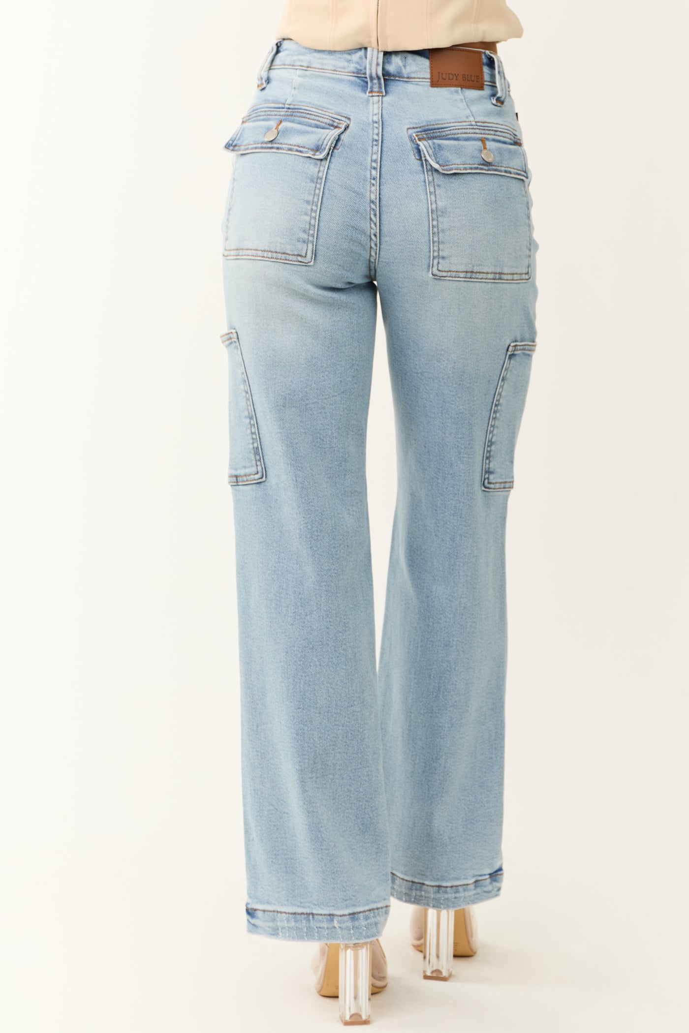 Judy Blue Light Wash Wide Leg Cargo Jeans