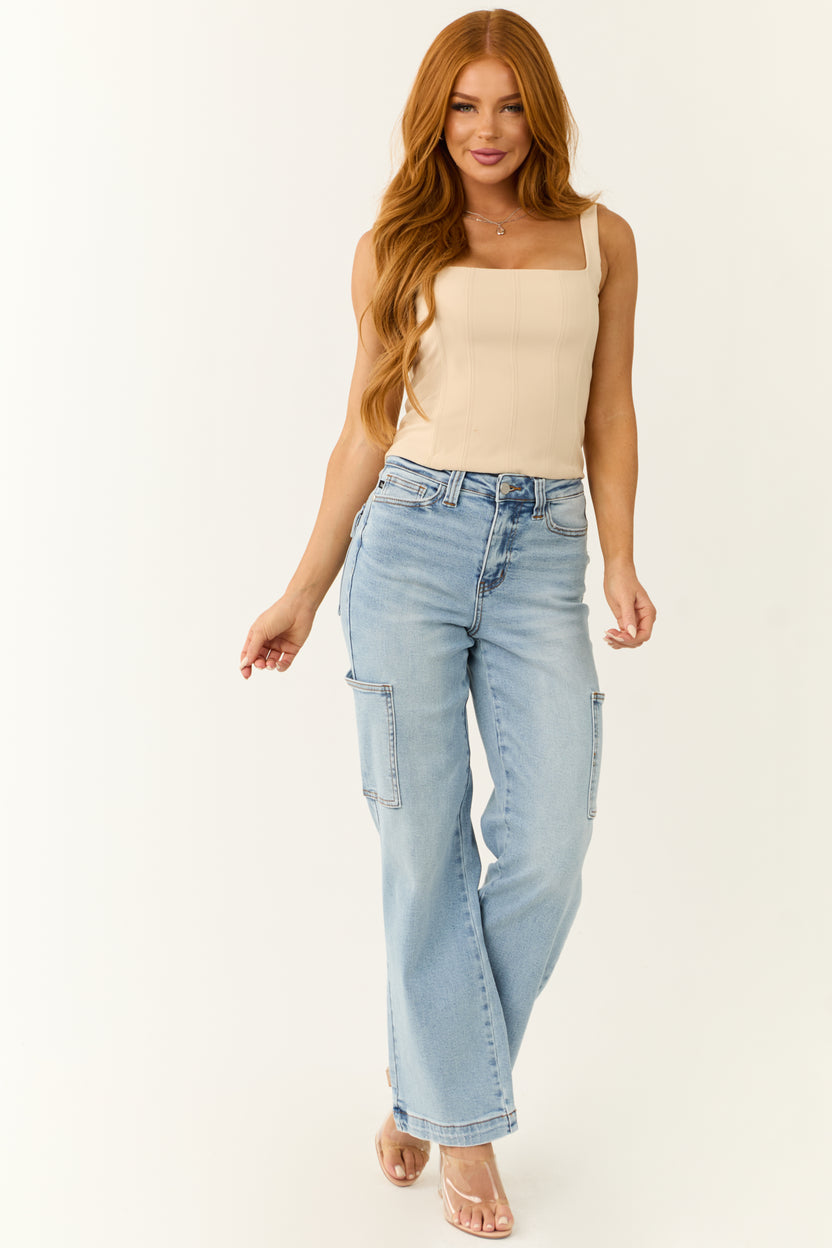 Judy Blue Light Wash Wide Leg Cargo Jeans