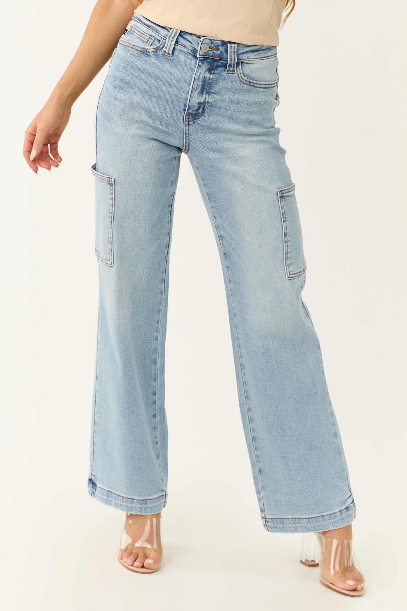 Judy Blue Light Wash Wide Leg Cargo Jeans