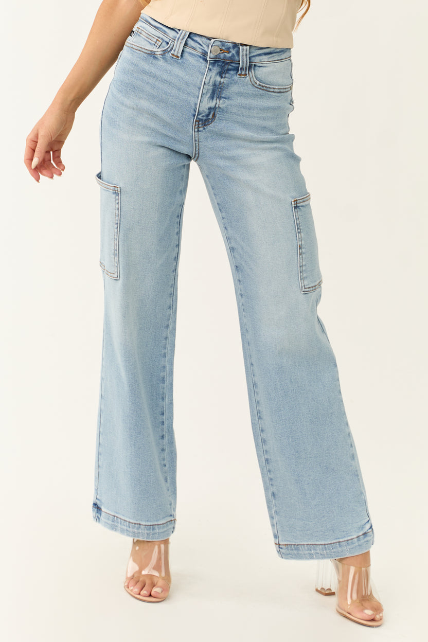 Judy Blue Light Wash Wide Leg Cargo Jeans