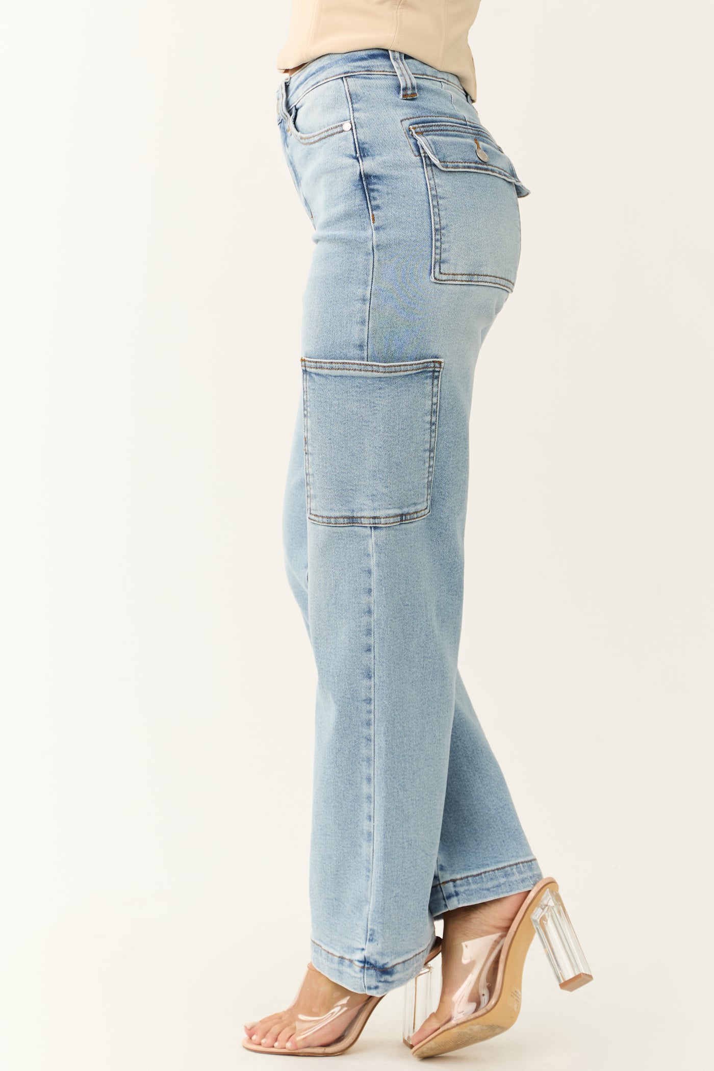 Judy Blue Light Wash Wide Leg Cargo Jeans