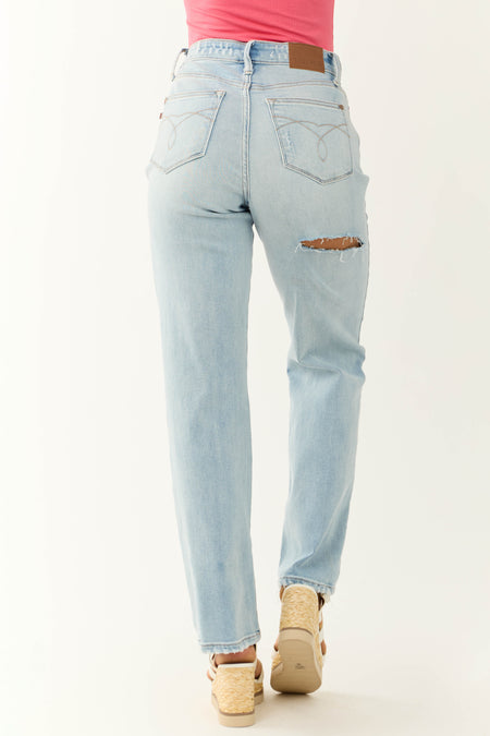 Judy Blue Light Wash Wide Leg Distressed Jeans