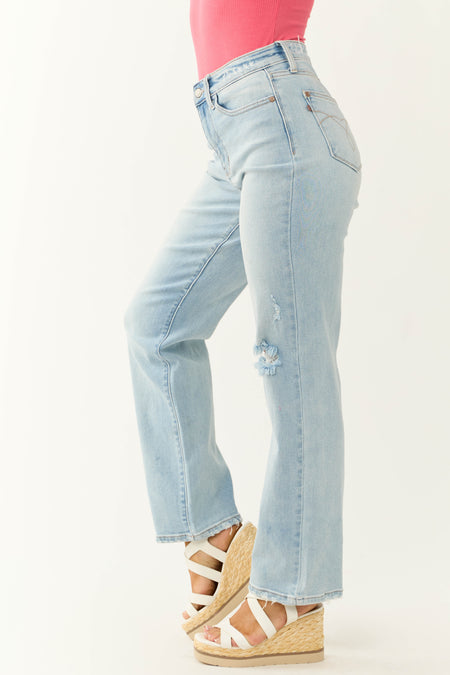 Judy Blue Light Wash Wide Leg Distressed Jeans