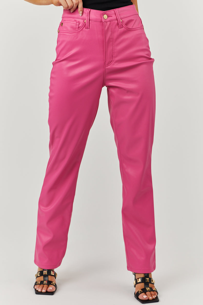 Judy Blue Magenta Faux Leather Straight Pants