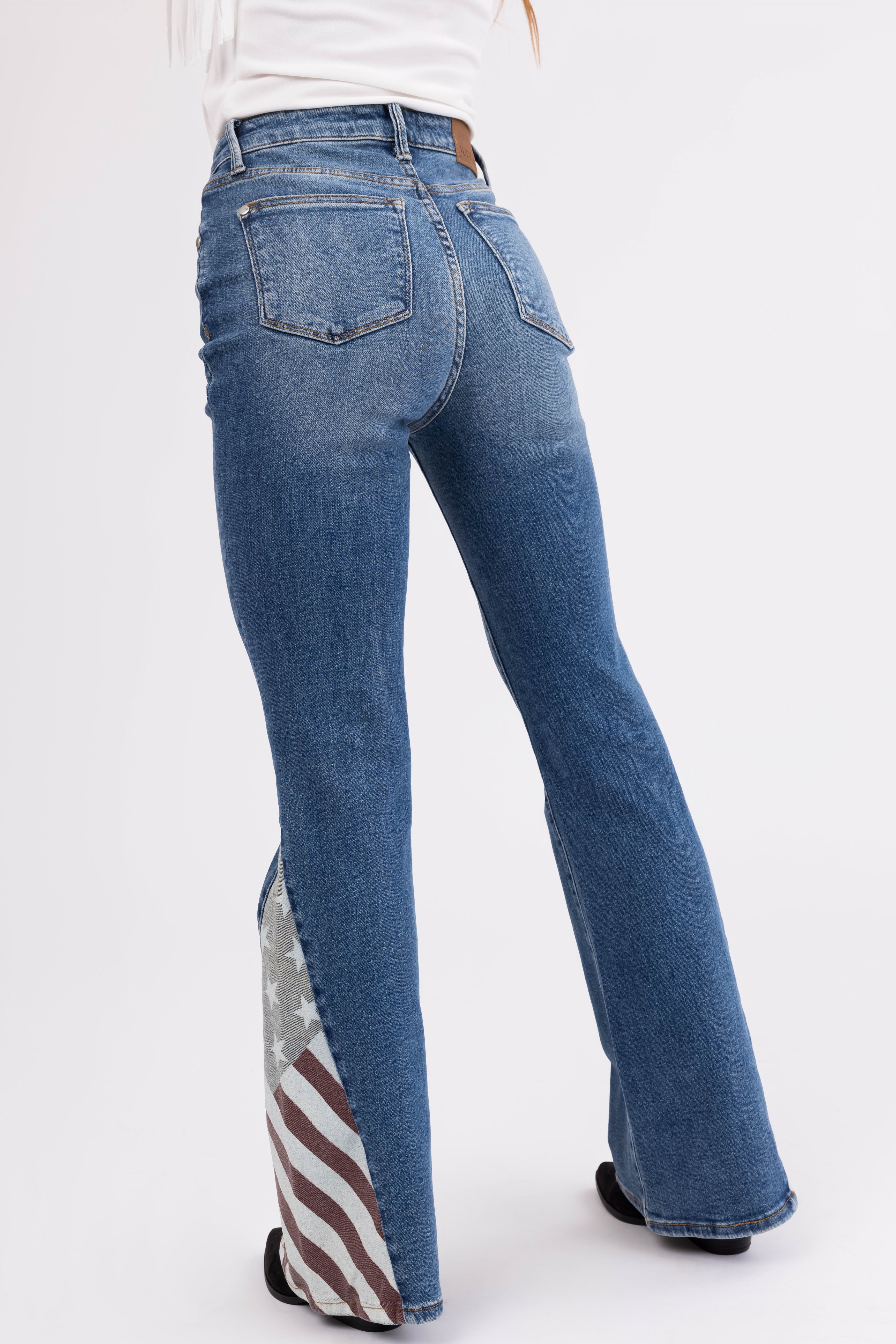 Judy Blue Medium Wash American Print Flare Jeans