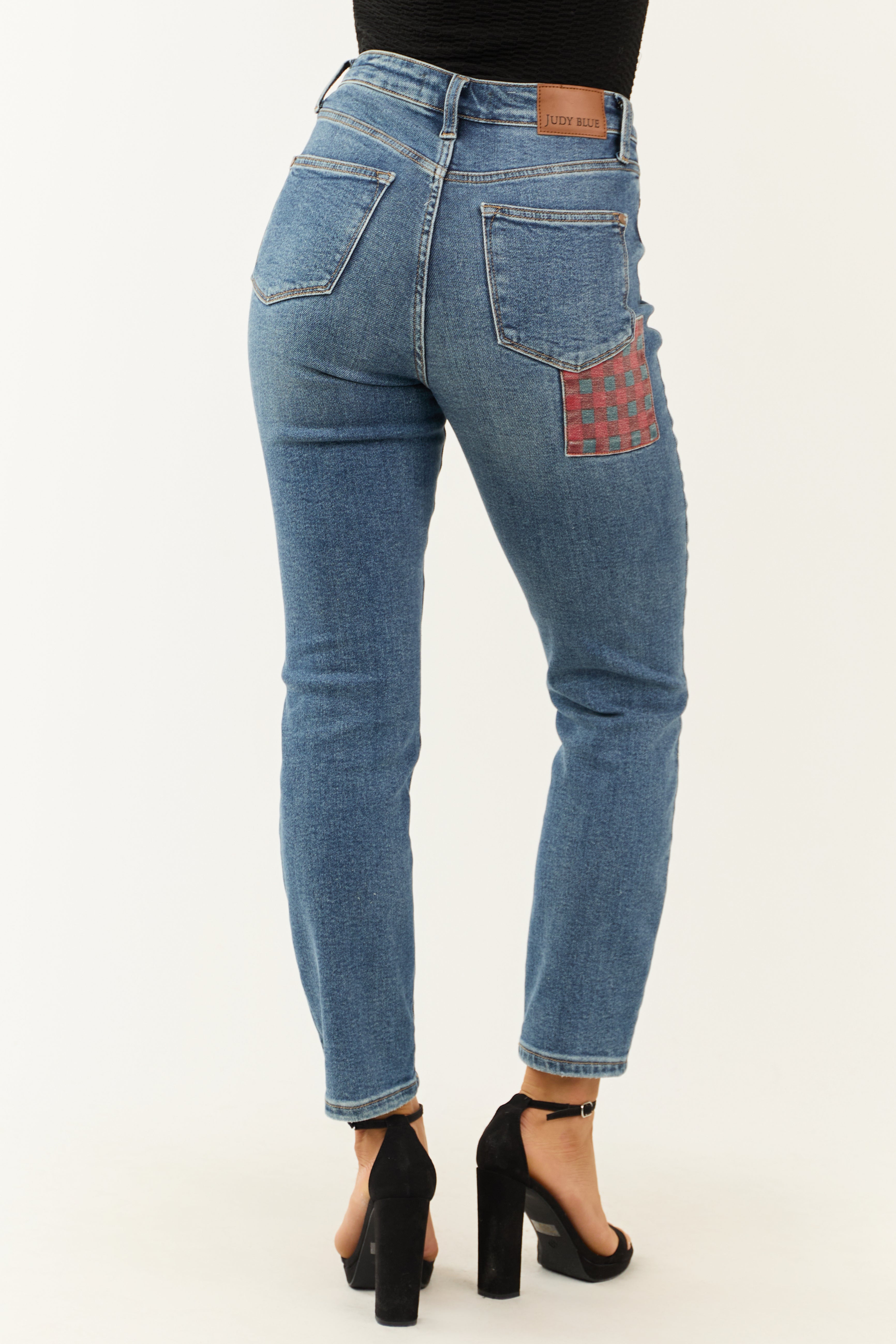 Judy Blue Medium Wash Denim Patch Detail Jeans