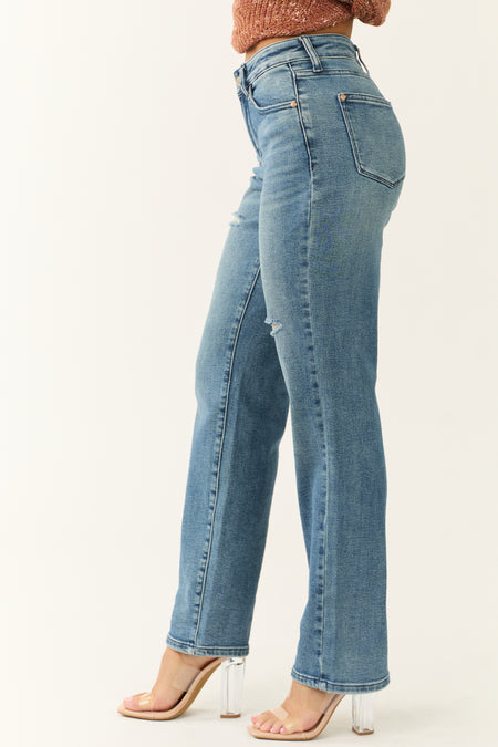 Judy Blue Medium Wash Distressed Detail Dad Jeans