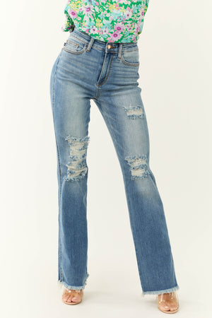 Judy Blue Medium Wash Distressed Flare Jeans