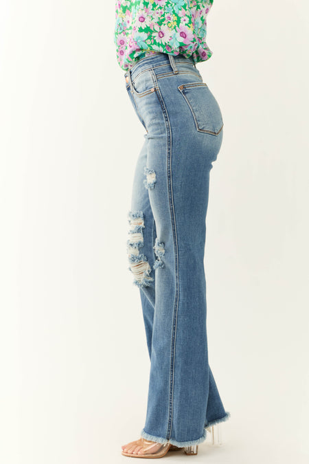 Judy Blue Medium Wash Distressed Flare Jeans