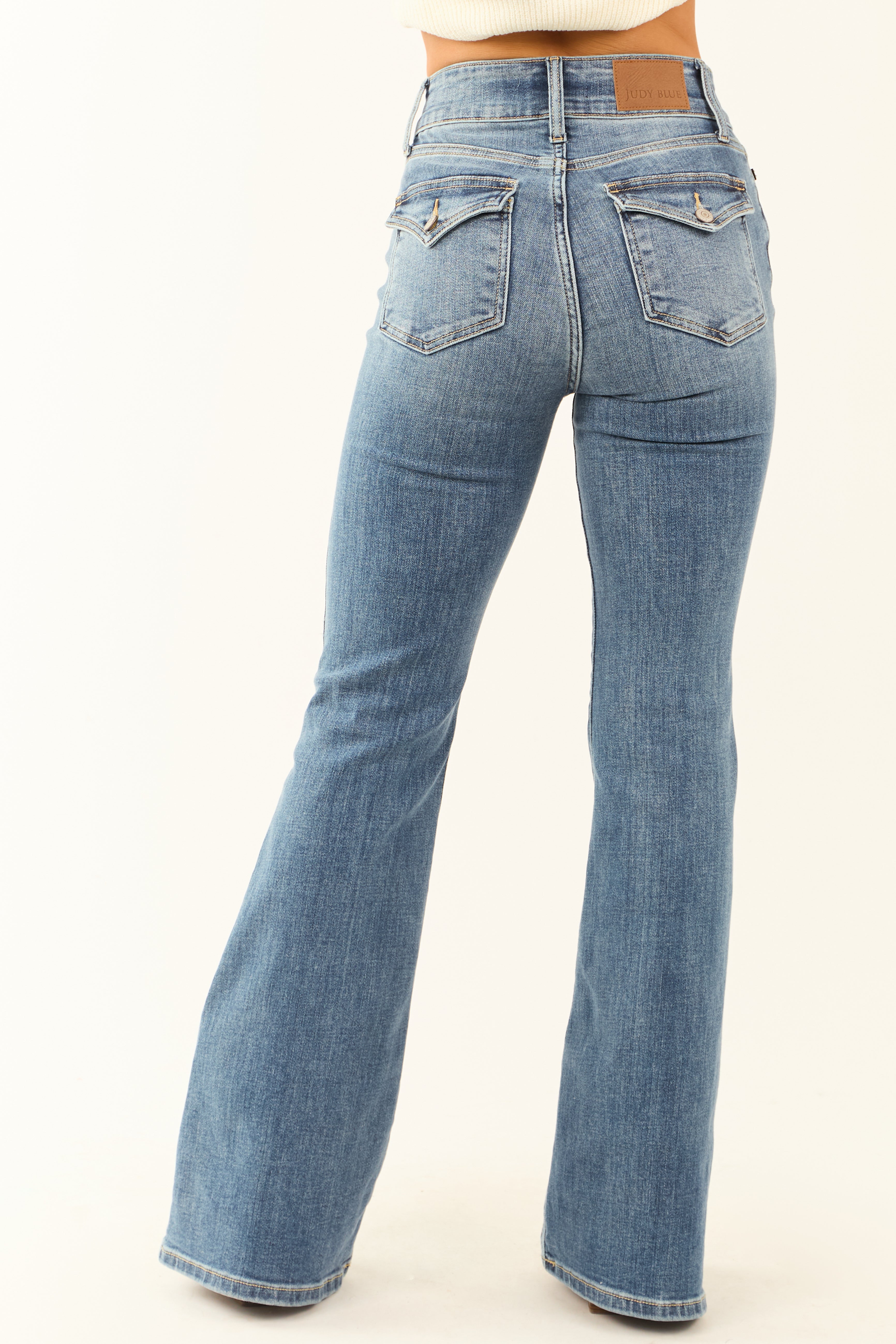 Judy Blue Medium Wash Double Button Flare Jeans