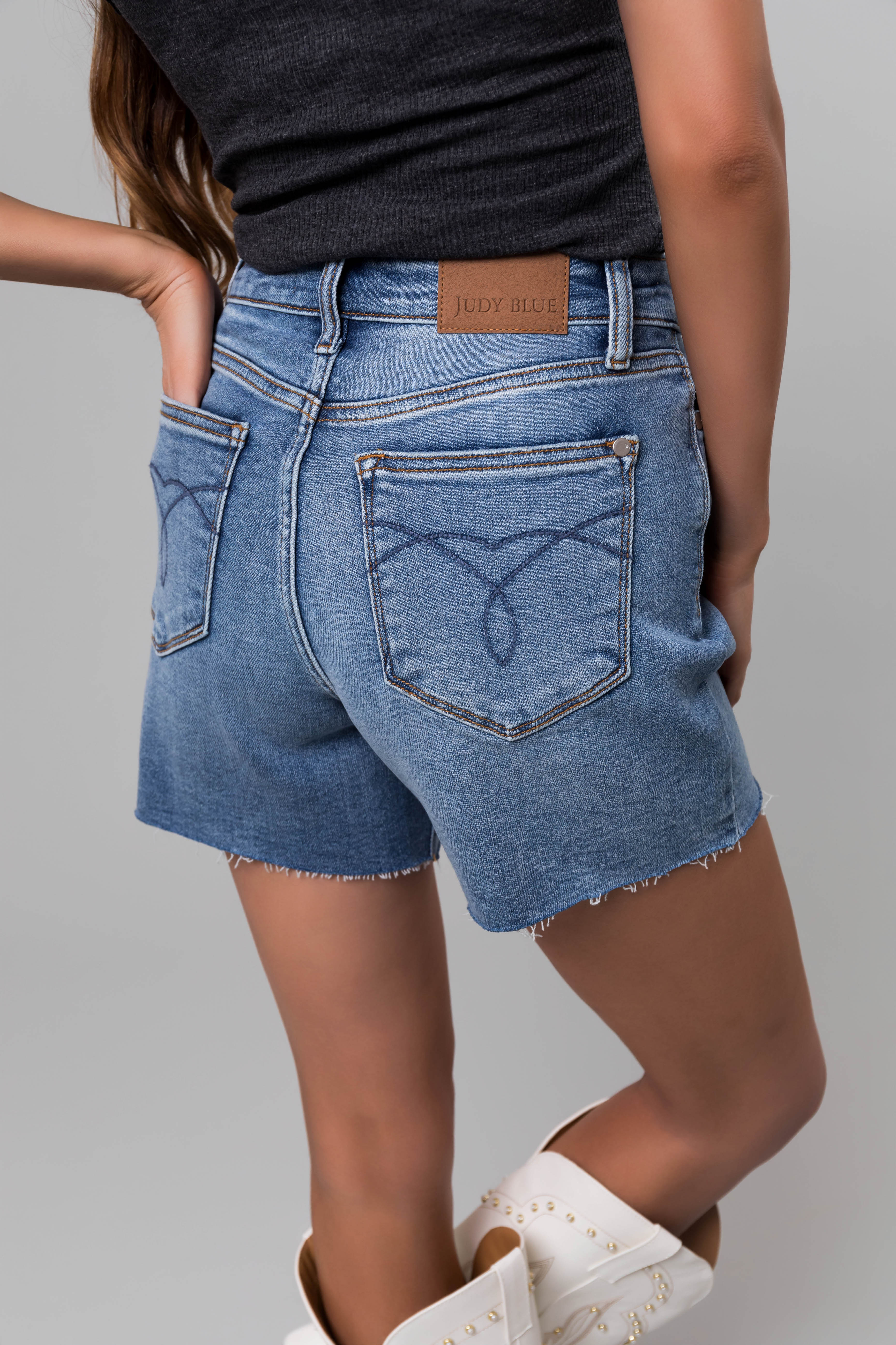 Judy Blue Medium Wash Raw Hem Jean Shorts