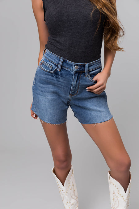 Judy Blue Medium Wash Raw Hem Jean Shorts