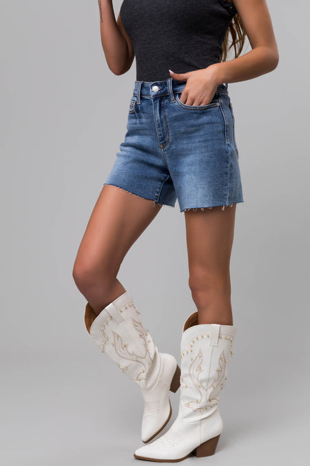 Judy Blue Medium Wash Raw Hem Jean Shorts