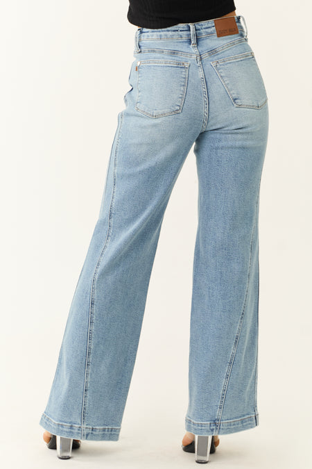 Judy Blue Medium Wash Side Panel Wide Leg Jeans