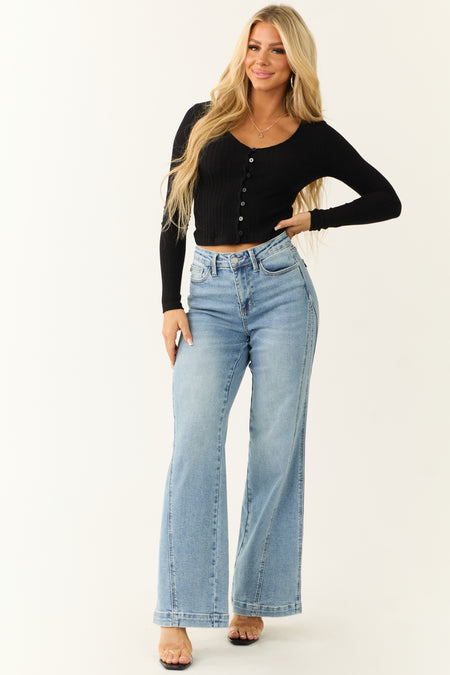 Judy Blue Medium Wash Side Panel Wide Leg Jeans