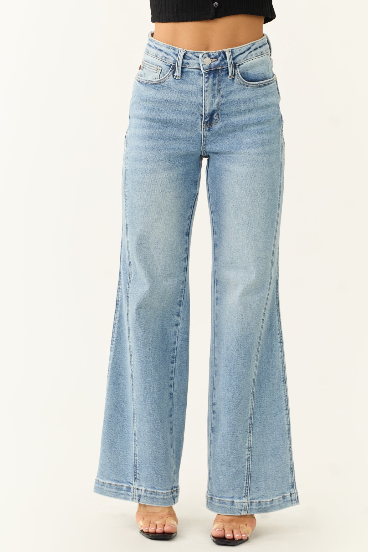 Judy Blue Medium Wash Side Panel Wide Leg Jeans