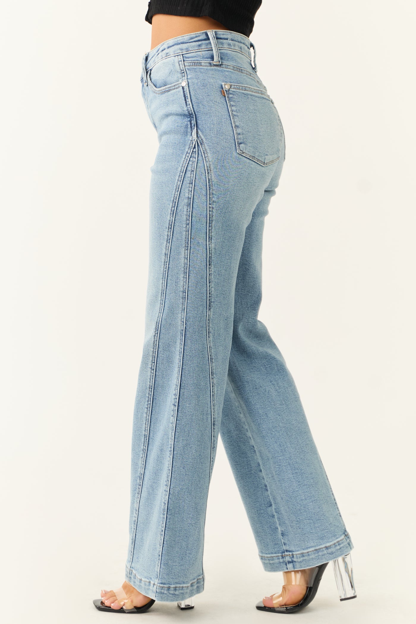 Judy Blue Medium Wash Side Panel Wide Leg Jeans