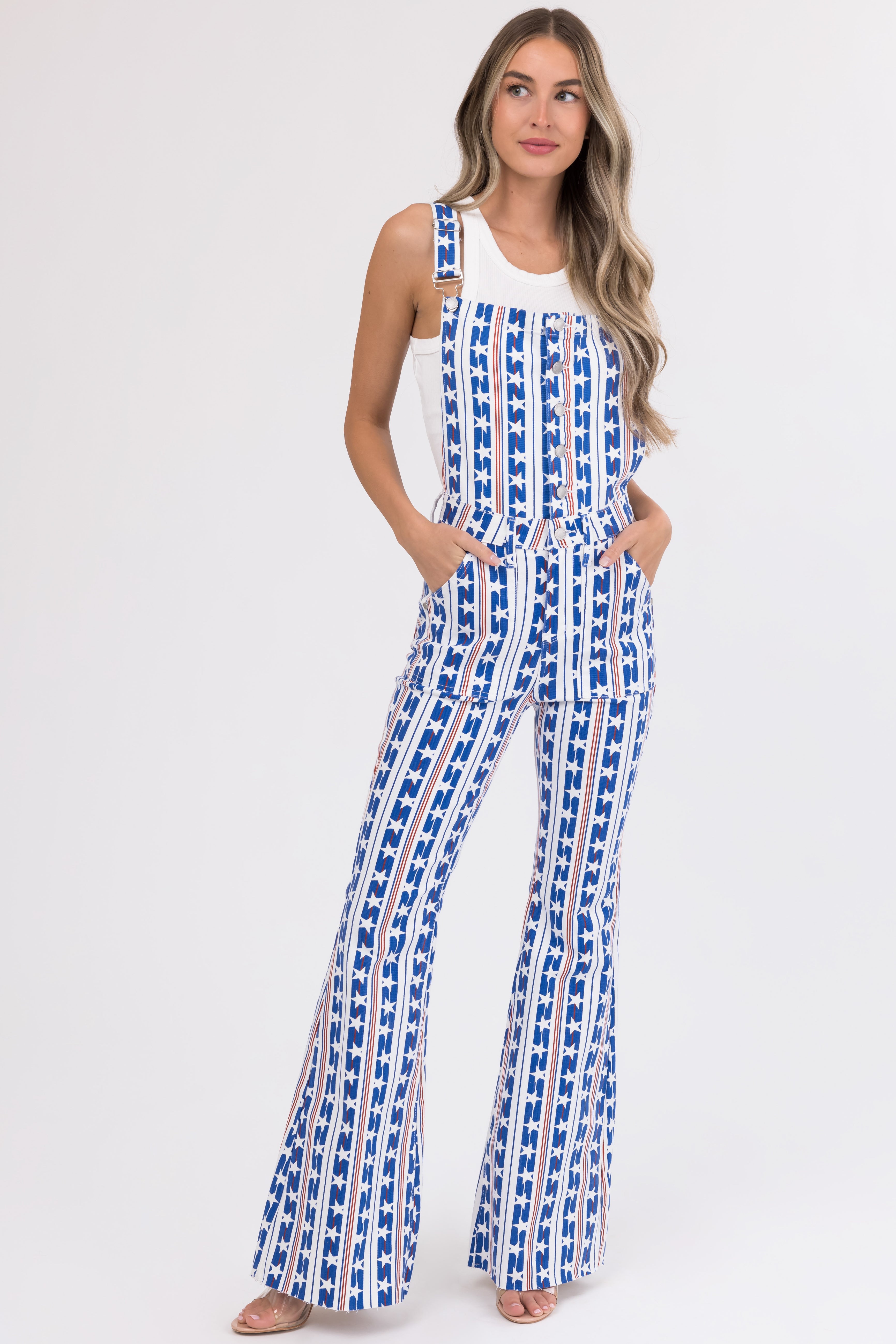 Judy Blue Off White American Print Overalls