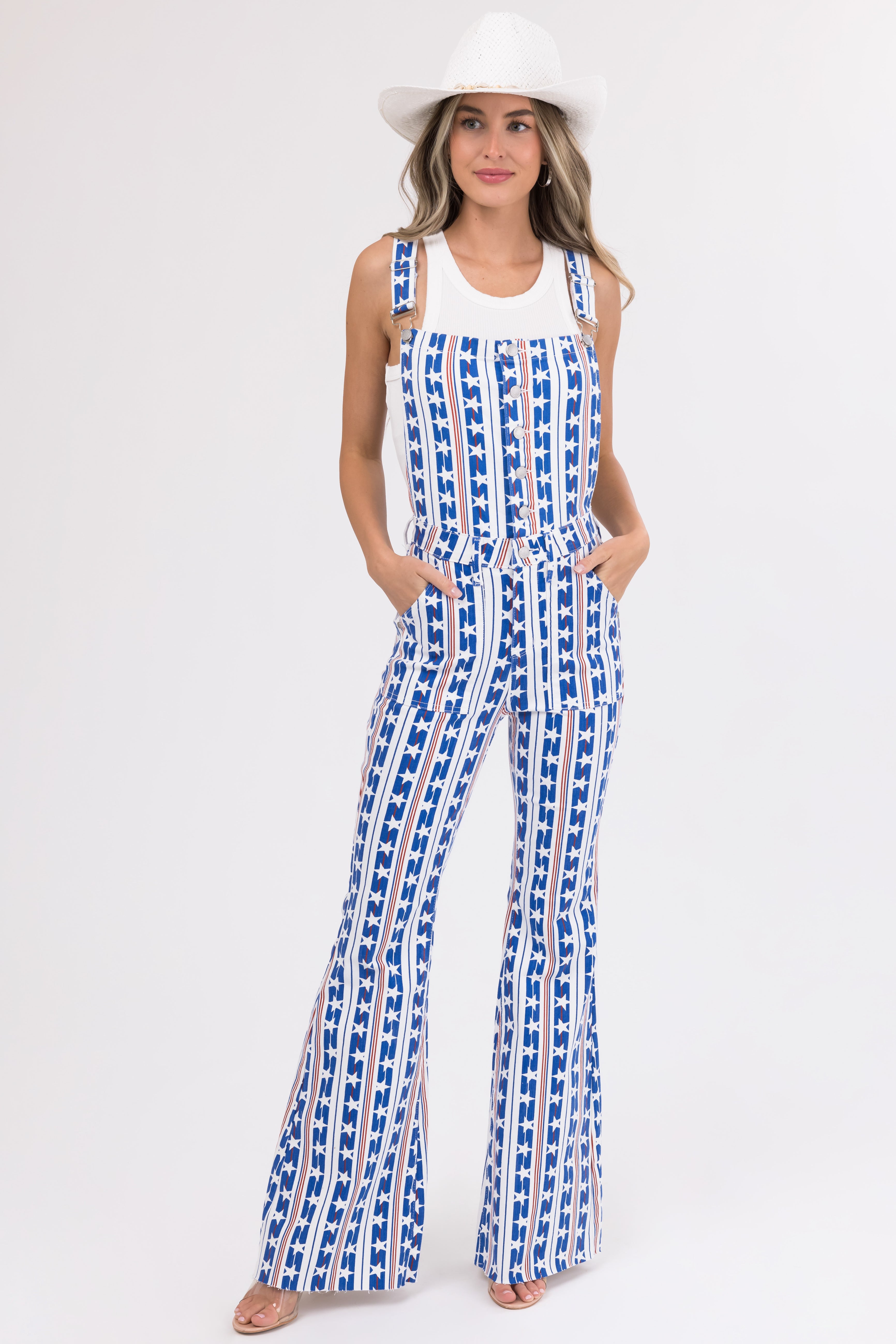 Judy Blue Off White American Print Overalls