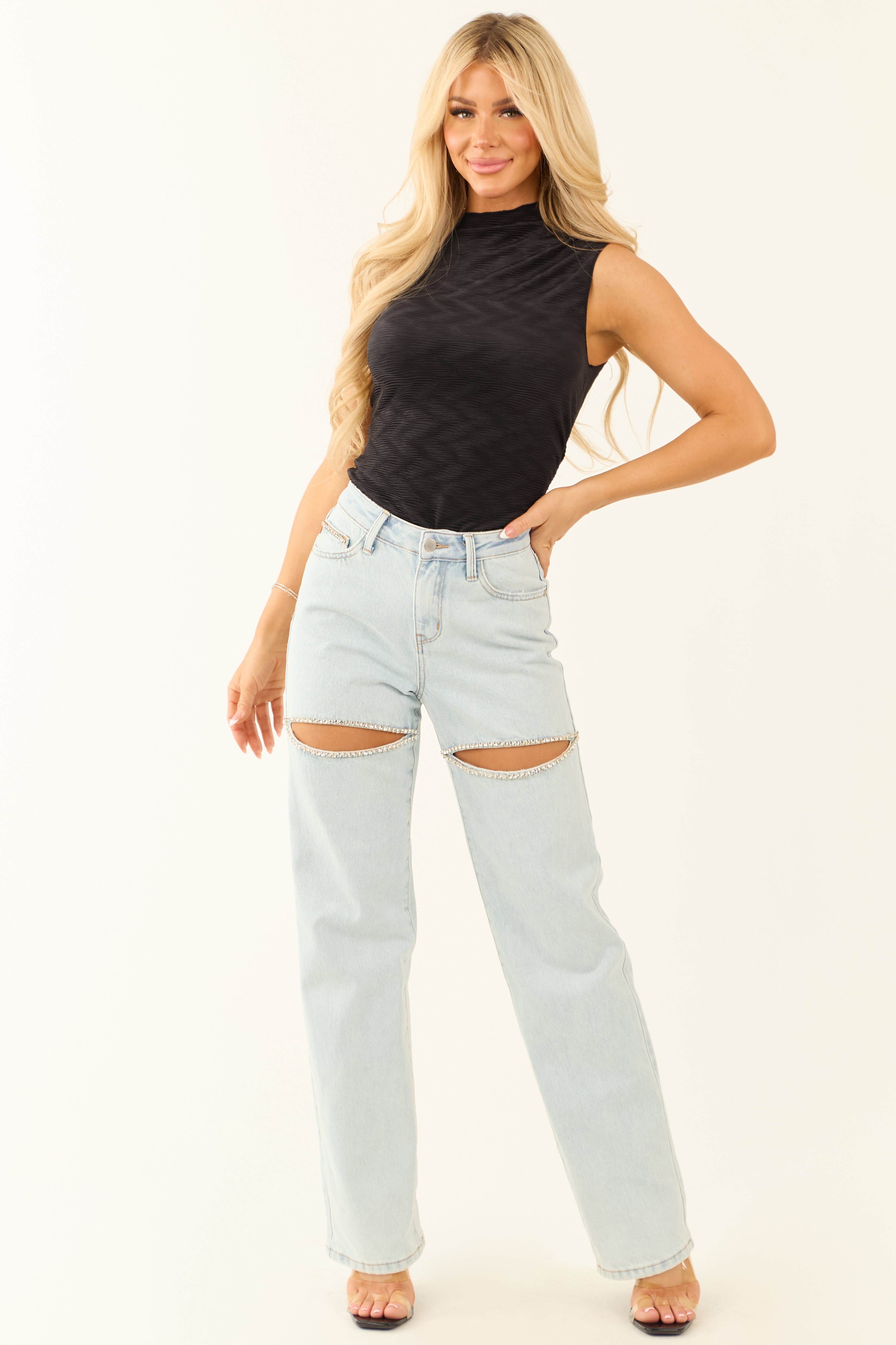 Judy Blue Rhinestone Slit Stretchy Straight Jeans