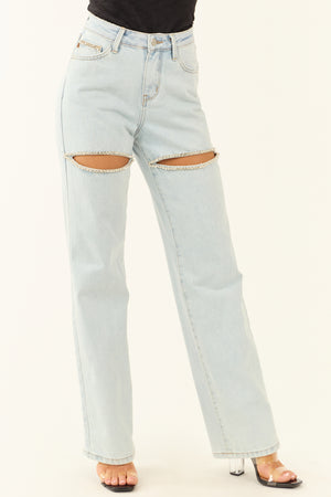 Judy Blue Rhinestone Slit Stretchy Straight Jeans