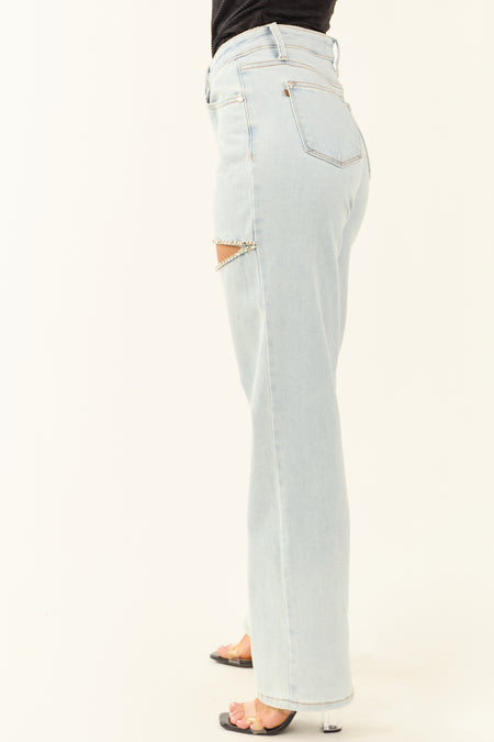 Judy Blue Rhinestone Slit Stretchy Straight Jeans