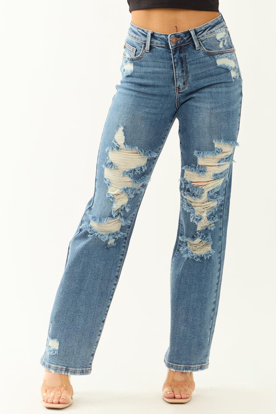 Judy Blue Stretchy Destroyed Straight Leg Jeans