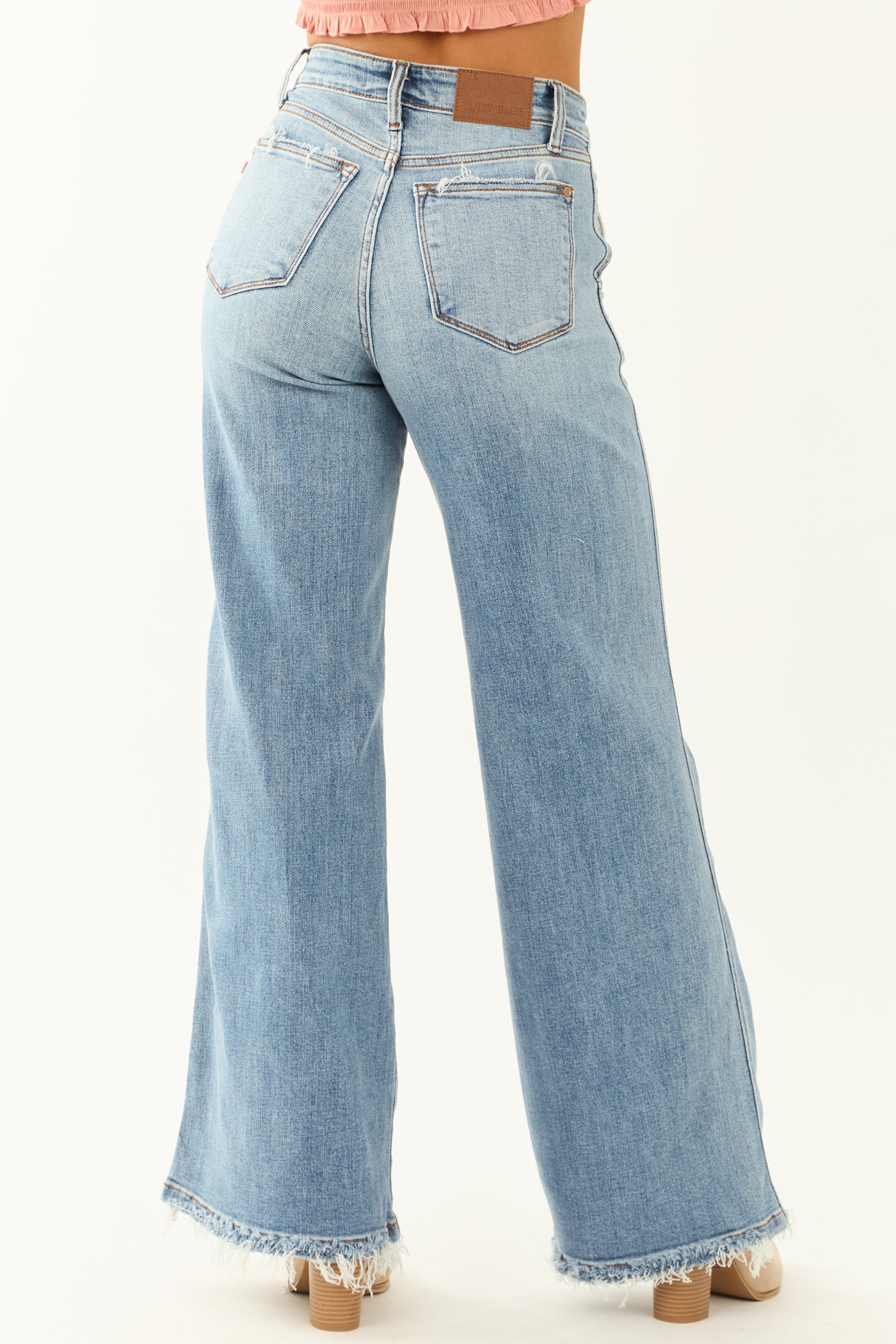 Judy Blue Stretchy Frayed Hem Wide Leg Jeans