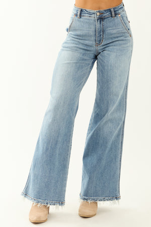 Judy Blue Stretchy Frayed Hem Wide Leg Jeans