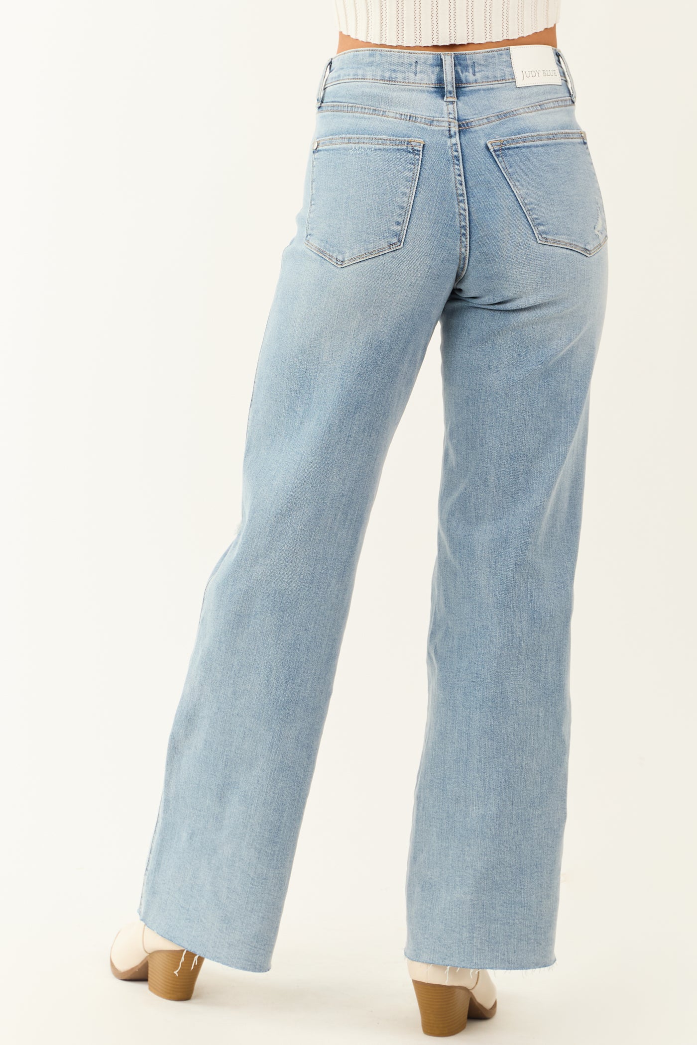 Judy Blue Tummy Control Distressed Stretchy Wide Jeans