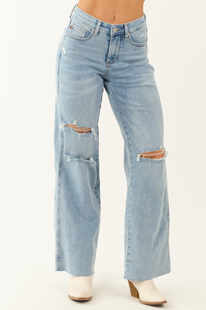 Judy Blue Tummy Control Distressed Stretchy Wide Jeans