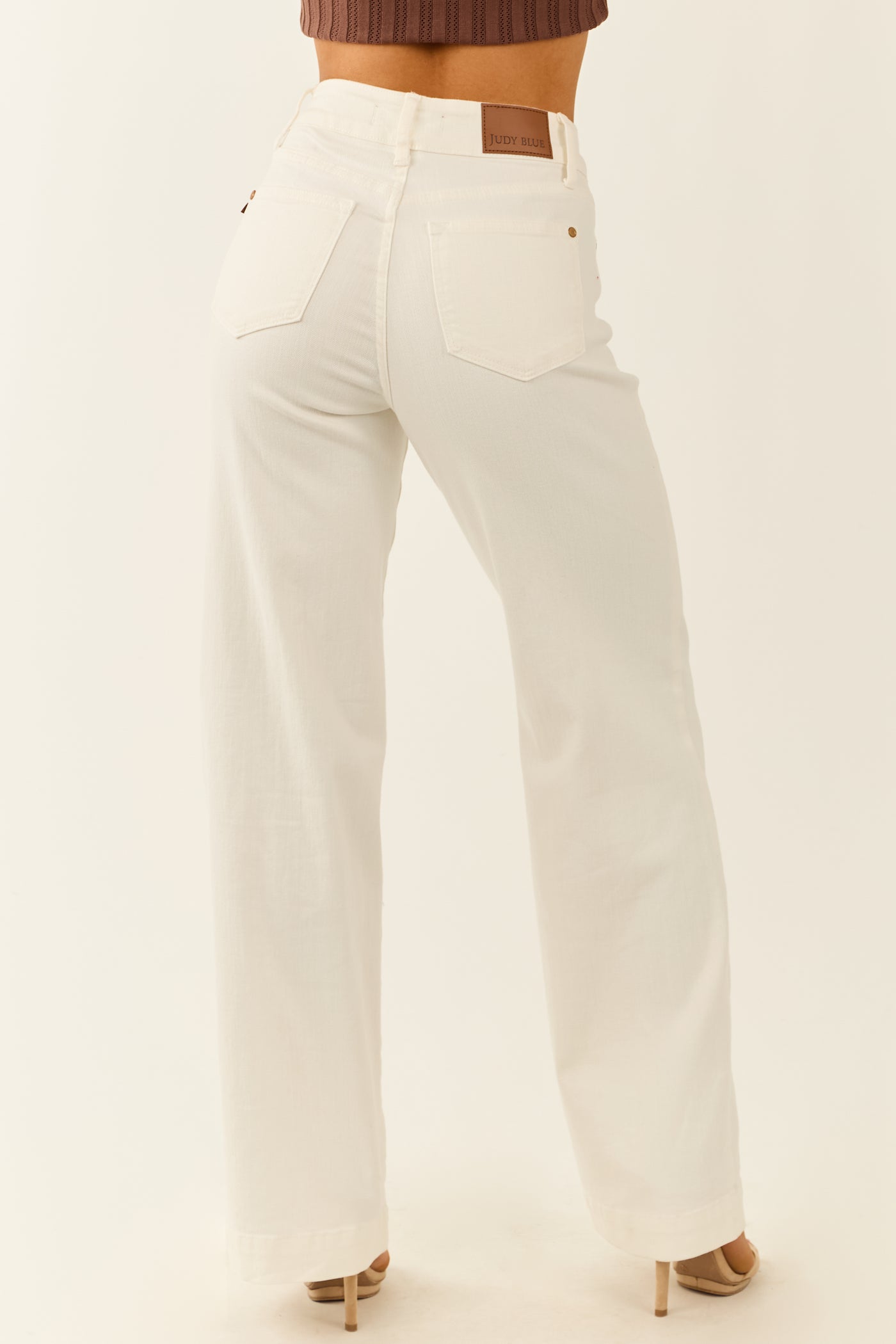 Judy Blue White Stretchy Wide Leg Denim Jeans