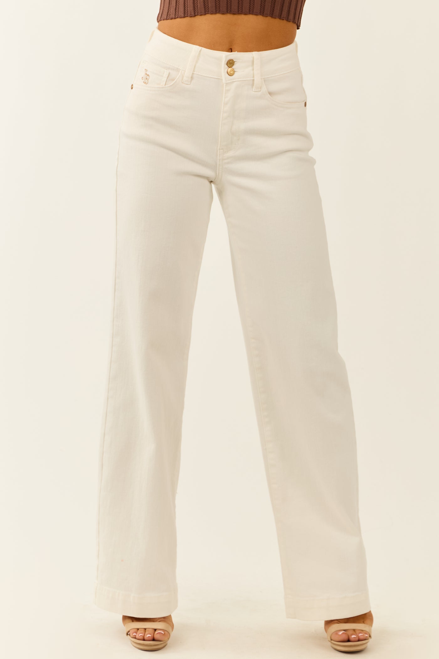 Judy Blue White Stretchy Wide Leg Denim Jeans