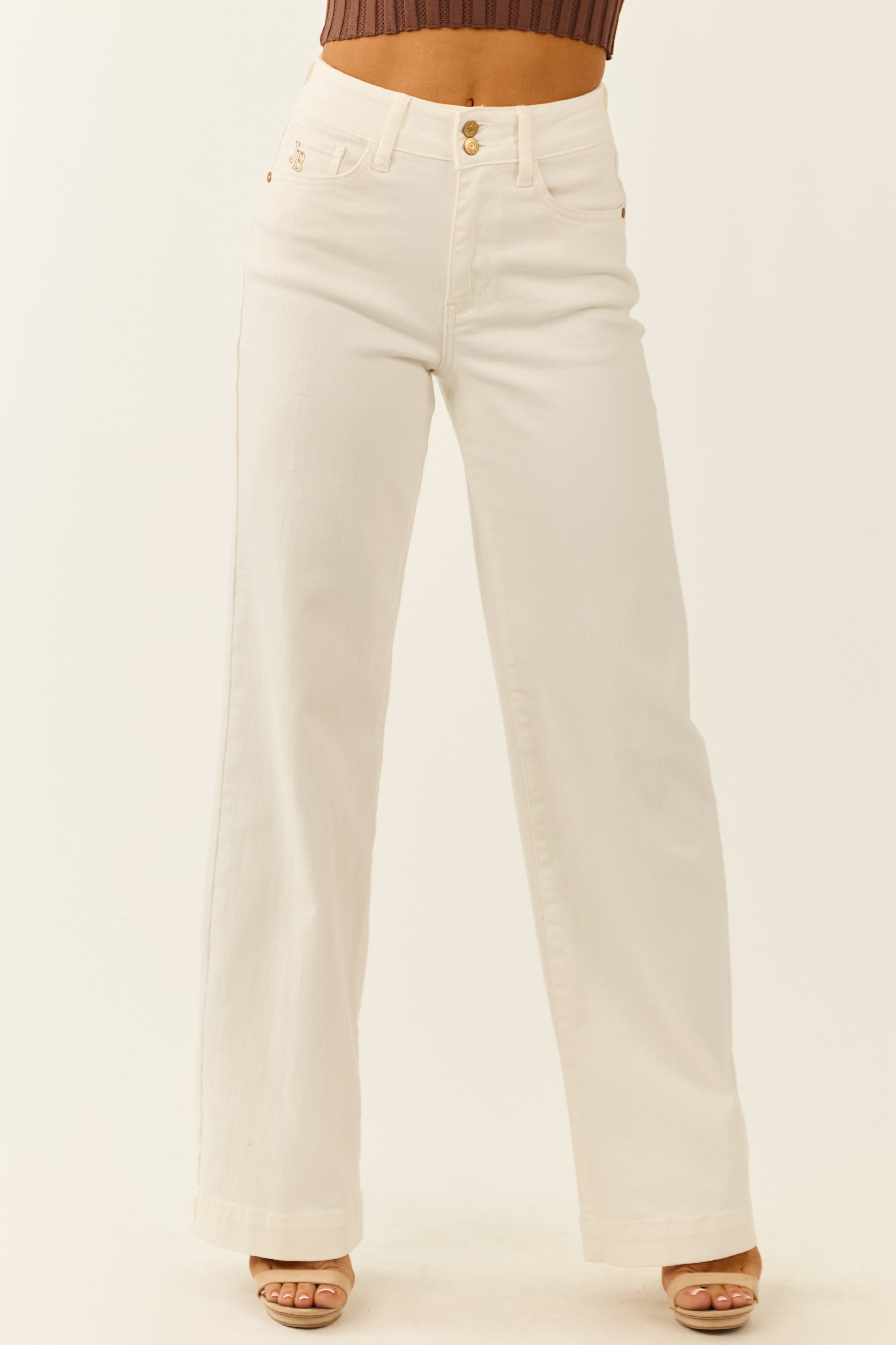 Judy Blue White Stretchy Wide Leg Denim Jeans