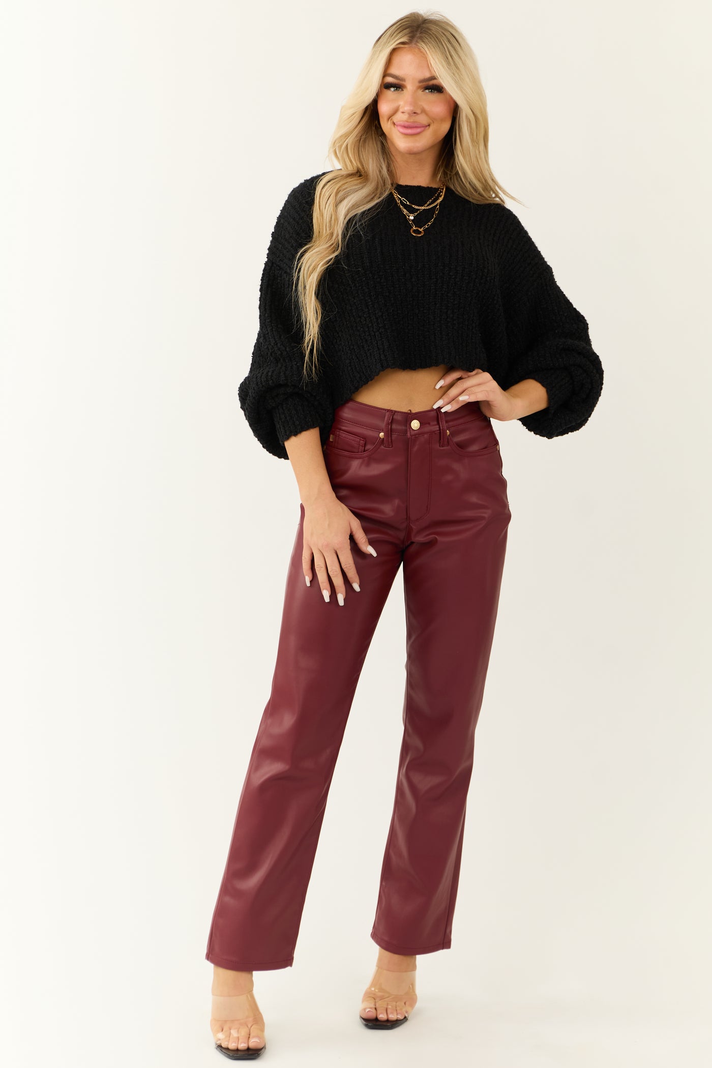 Judy Blue Wine Faux Leather Tummy Control Pants