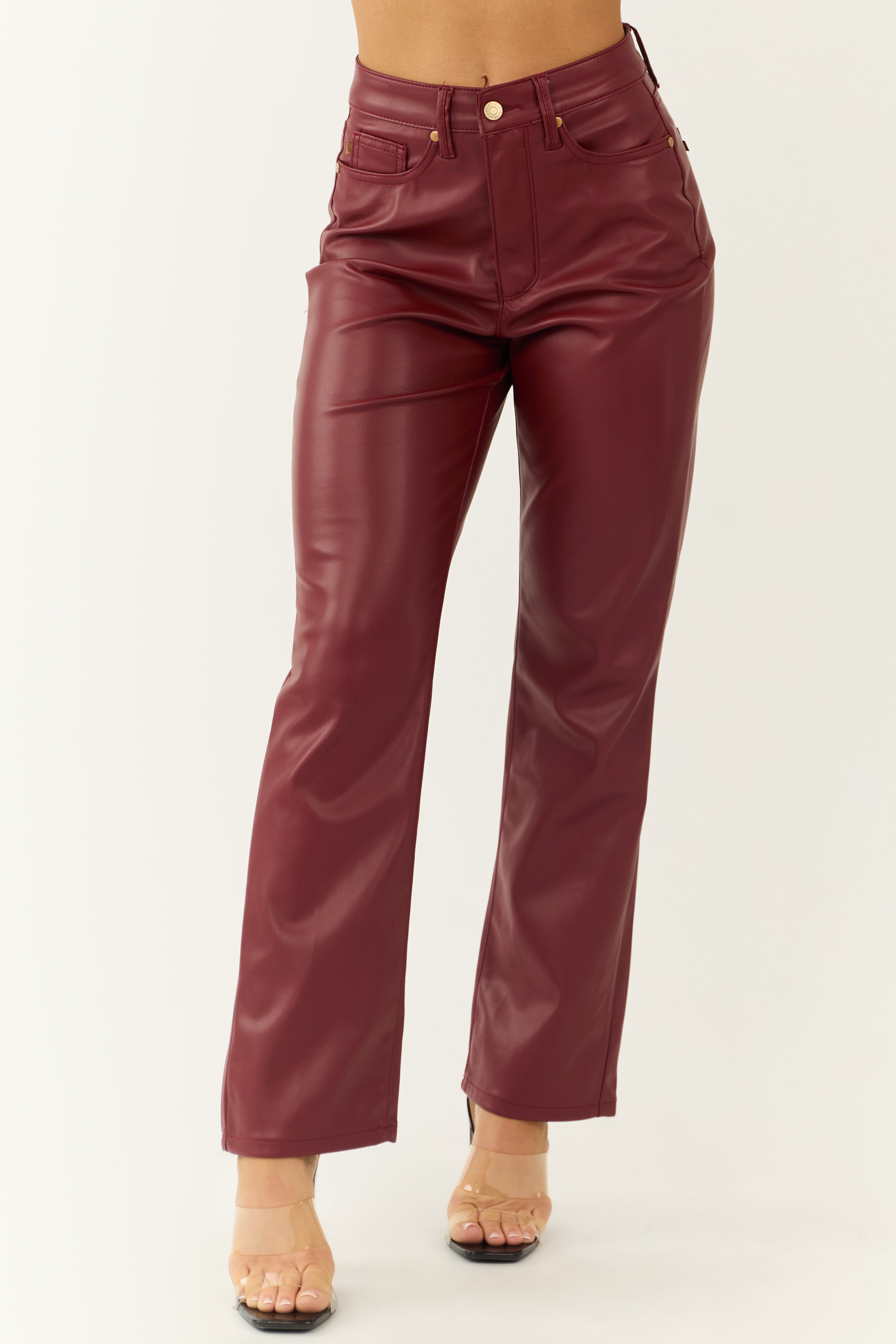 Judy Blue Wine Faux Leather Tummy Control Pants