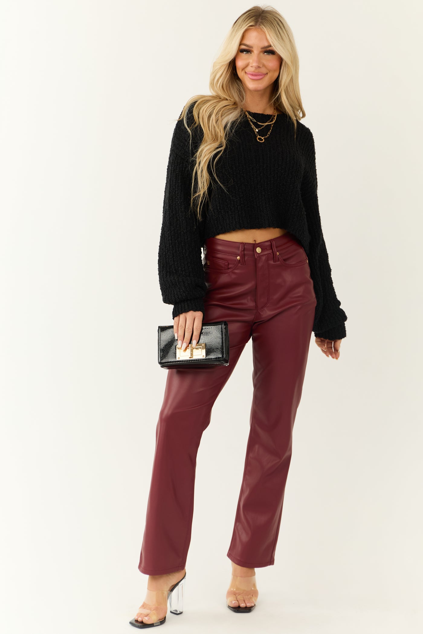 Judy Blue Wine Faux Leather Tummy Control Pants