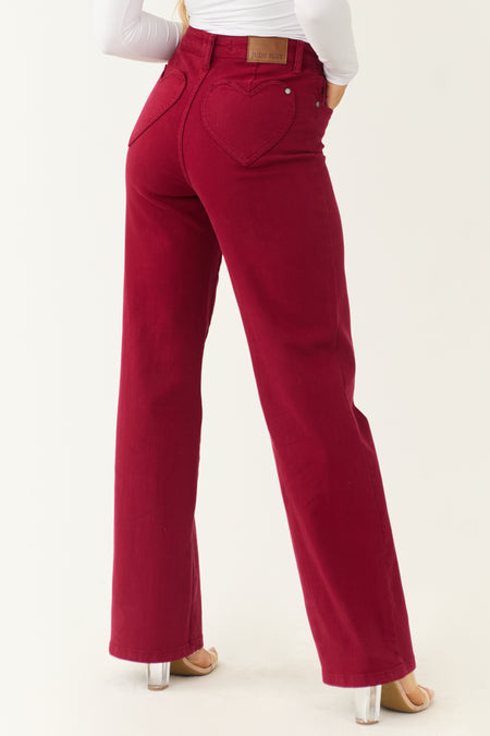 Judy Blue Wine Straight Leg Heart Pocket Jeans