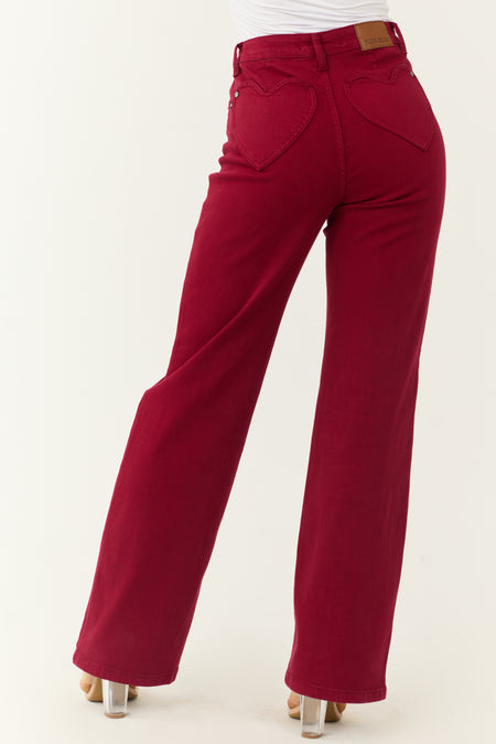 Judy Blue Wine Straight Leg Heart Pocket Jeans