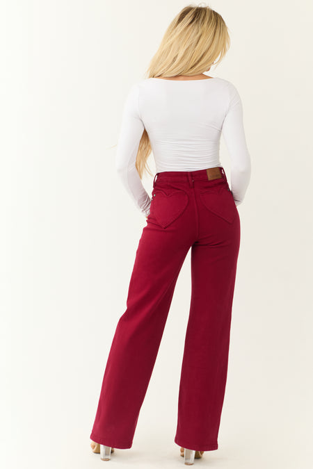 Judy Blue Wine Straight Leg Heart Pocket Jeans