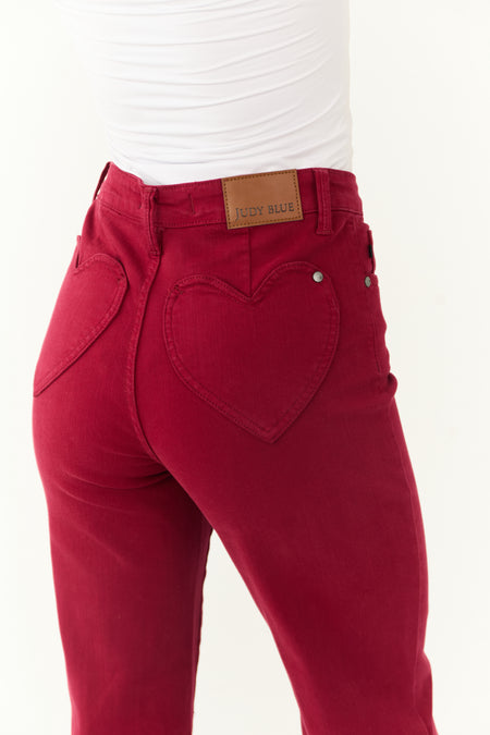 Judy Blue Wine Straight Leg Heart Pocket Jeans