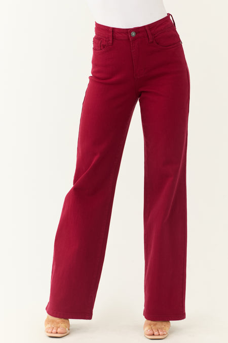 Judy Blue Wine Straight Leg Heart Pocket Jeans